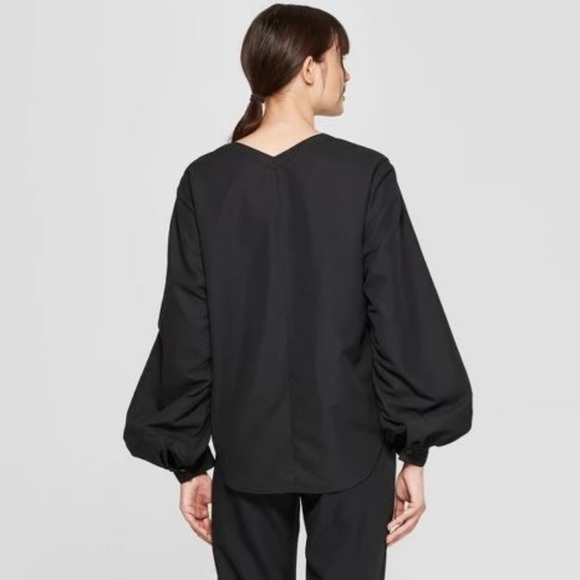 Prologue Women's Black Button Down Long Blouson Sleeve Top - Picture 2 of 8